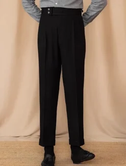 Men's Graduation Dress Pants Trousers Chinos Buttons Pocket Plain Comfort Formal Party Work Fashion Classic Style Black Brown Micro-elastic