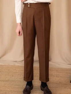 Men's Graduation Dress Pants Trousers Chinos Buttons Pocket Plain Comfort Formal Party Work Fashion Classic Style Black Brown Micro-elastic