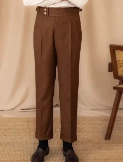 Men's Graduation Dress Pants Trousers Chinos Buttons Pocket Plain Comfort Formal Party Work Fashion Classic Style Black Brown Micro-elastic