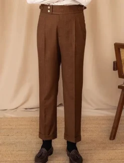 Men's Graduation Dress Pants Trousers Chinos Buttons Pocket Plain Comfort Formal Party Work Fashion Classic Style Black Brown Micro-elastic