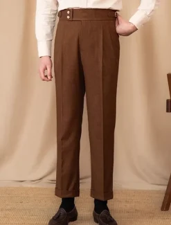 Men's Graduation Dress Pants Trousers Chinos Buttons Pocket Plain Comfort Formal Party Work Fashion Classic Style Black Brown Micro-elastic