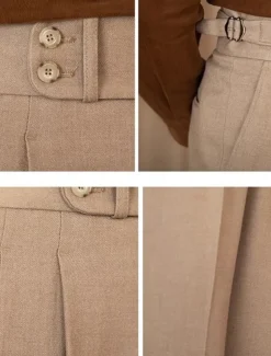 Men's Graduation Dress Pants Trousers Chinos Buttons Pocket Plain Comfort Formal Party Work Fashion Classic Style Black Brown Micro-elastic