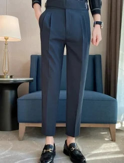 Men's Graduation Dress Pants Trousers Chinos Pocket Solid Color Comfort Formal Party Work Fashion Classic Style Black White Micro-elastic