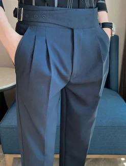 Men's Graduation Dress Pants Trousers Chinos Pocket Solid Color Comfort Formal Party Work Fashion Classic Style Black White Micro-elastic