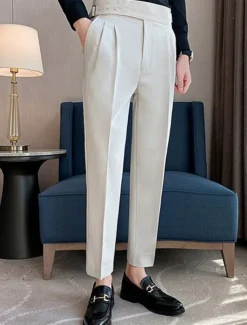 Men's Graduation Dress Pants Trousers Chinos Pocket Solid Color Comfort Formal Party Work Fashion Classic Style Black White Micro-elastic