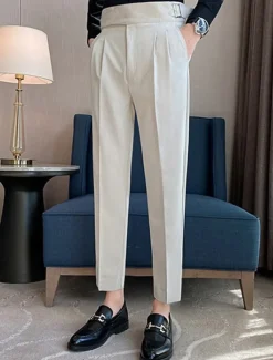 Men's Graduation Dress Pants Trousers Chinos Pocket Solid Color Comfort Formal Party Work Fashion Classic Style Black White Micro-elastic