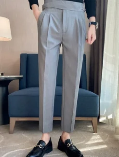 Men's Graduation Dress Pants Trousers Chinos Pocket Solid Color Comfort Formal Party Work Fashion Classic Style Black White Micro-elastic