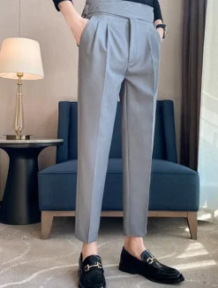 Men's Graduation Dress Pants Trousers Chinos Pocket Solid Color Comfort Formal Party Work Fashion Classic Style Black White Micro-elastic