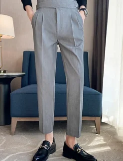 Men's Graduation Dress Pants Trousers Chinos Pocket Solid Color Comfort Formal Party Work Fashion Classic Style Black White Micro-elastic