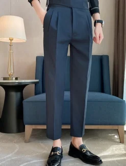 Men's Graduation Dress Pants Trousers Chinos Pocket Solid Color Comfort Formal Party Work Fashion Classic Style Black White Micro-elastic