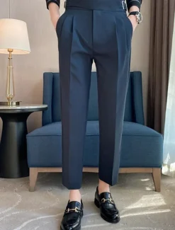 Men's Graduation Dress Pants Trousers Chinos Pocket Solid Color Comfort Formal Party Work Fashion Classic Style Black White Micro-elastic