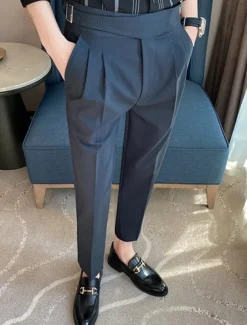 Men's Graduation Dress Pants Trousers Chinos Pocket Solid Color Comfort Formal Party Work Fashion Classic Style Black White Micro-elastic