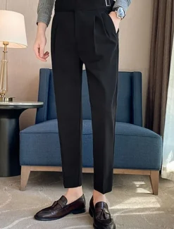 Men's Graduation Dress Pants Trousers Chinos Pocket Solid Color Comfort Formal Party Work Fashion Classic Style Black White Micro-elastic