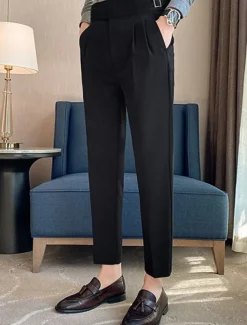 Men's Graduation Dress Pants Trousers Chinos Pocket Solid Color Comfort Formal Party Work Fashion Classic Style Black White Micro-elastic