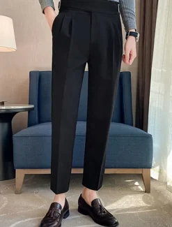 Men's Graduation Dress Pants Trousers Chinos Pocket Solid Color Comfort Formal Party Work Fashion Classic Style Black White Micro-elastic