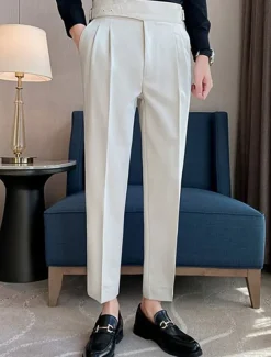 Men's Graduation Dress Pants Trousers Chinos Pocket Solid Color Comfort Formal Party Work Fashion Classic Style Black White Micro-elastic