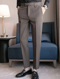 Men's Graduation Dress Pants Trousers Chinos Buttons Pocket Solid Color Comfort Formal Party Work Fashion Classic Style Black Coffee Micro-elastic