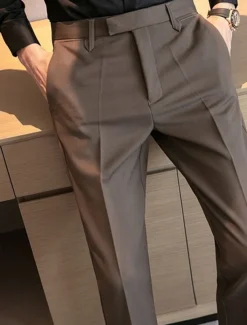 Men's Graduation Dress Pants Trousers Chinos Buttons Pocket Solid Color Comfort Formal Party Work Fashion Classic Style Black Coffee Micro-elastic