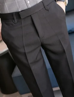 Men's Graduation Dress Pants Trousers Chinos Buttons Pocket Solid Color Comfort Formal Party Work Fashion Classic Style Black Coffee Micro-elastic