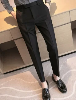 Men's Graduation Dress Pants Trousers Chinos Buttons Pocket Solid Color Comfort Formal Party Work Fashion Classic Style Black Coffee Micro-elastic