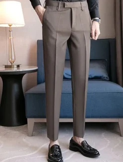 Men's Graduation Dress Pants Trousers Chinos Buttons Pocket Solid Color Comfort Formal Party Work Fashion Classic Style Black Coffee Micro-elastic