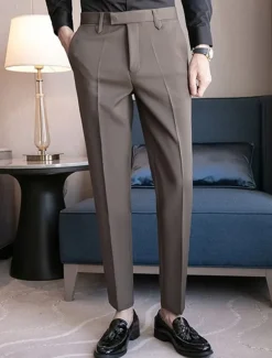 Men's Graduation Dress Pants Trousers Chinos Buttons Pocket Solid Color Comfort Formal Party Work Fashion Classic Style Black Coffee Micro-elastic