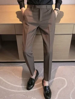 Men's Graduation Dress Pants Trousers Chinos Buttons Pocket Solid Color Comfort Formal Party Work Fashion Classic Style Black Coffee Micro-elastic