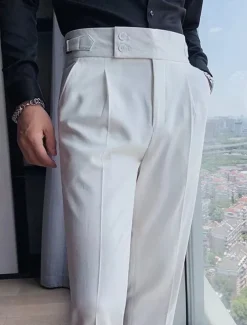 Men's Graduation Dress Pants Trousers Chinos Buttons Pocket Solid Color Comfort Formal Party Work Fashion Classic Style Black White Micro-elastic