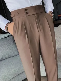 Men's Graduation Dress Pants Trousers Chinos Buttons Pocket Solid Color Comfort Formal Party Work Fashion Classic Style Black White Micro-elastic