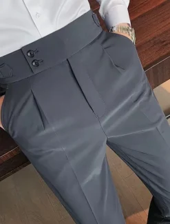 Men's Graduation Dress Pants Trousers Chinos Buttons Pocket Solid Color Comfort Formal Party Work Fashion Classic Style Black White Micro-elastic