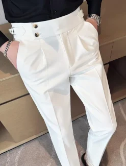 Men's Graduation Dress Pants Trousers Suit Pants Gurkha Pants Pocket Plain Comfort Breathable Outdoor Daily Going out Fashion Casual Black White