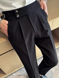 Men's Graduation Dress Pants Trousers Suit Pants Gurkha Pants Pocket Plain Comfort Breathable Outdoor Daily Going out Fashion Casual Black White