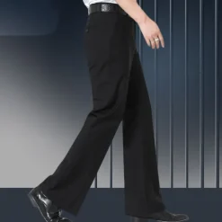 Men's Graduation Dress Pants Flared Pants Bell Bottom Trousers Pocket Straight Leg Solid Colored Comfort Wedding Office Business Streetwear Retro Black Deep Blue Micro-elastic