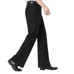 Men's Graduation Dress Pants Flared Pants Bell Bottom Trousers Pocket Straight Leg Solid Colored Comfort Wedding Office Business Streetwear Retro Black Deep Blue Micro-elastic