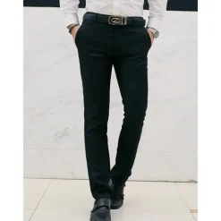 Men's Graduation Dress Pants Trousers Chino Pants Suit Pants Zipper Plain Ankle-Length Wedding Party Work Fashion Business Lake blue Black Micro-elastic