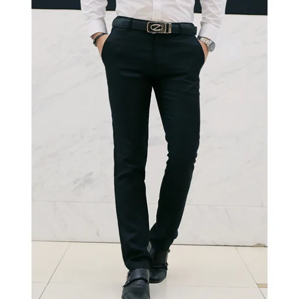 Men's Graduation Dress Pants Trousers Chino Pants Suit Pants Zipper Plain Ankle-Length Wedding Party Work Fashion Business Lake blue Black Micro-elastic