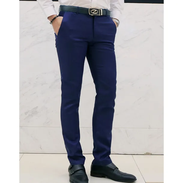 Men's Graduation Dress Pants Trousers Chino Pants Suit Pants Zipper Plain Ankle-Length Wedding Party Work Fashion Business Lake blue Black Micro-elastic