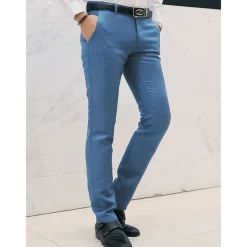Men's Graduation Dress Pants Trousers Chino Pants Suit Pants Zipper Plain Ankle-Length Wedding Party Work Fashion Business Lake blue Black Micro-elastic