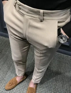 Men's Graduation Dress Pants Trousers Chinos Buttons Pocket Plain Comfort Formal Party Work Fashion Classic Style Black White Micro-elastic