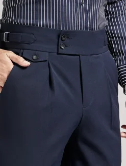 Men's Graduation Dress Pants Trousers Chinos Buttons Pocket Solid Color Comfort Formal Party Work Fashion Classic Style Black Navy Blue Micro-elastic