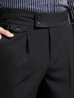 Men's Graduation Dress Pants Trousers Chinos Buttons Pocket Solid Color Comfort Formal Party Work Fashion Classic Style Black Navy Blue Micro-elastic