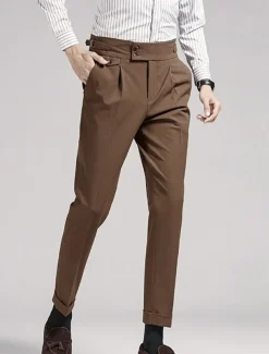 Men's Graduation Dress Pants Trousers Chinos Buttons Pocket Solid Color Comfort Formal Party Work Fashion Classic Style Black Navy Blue Micro-elastic