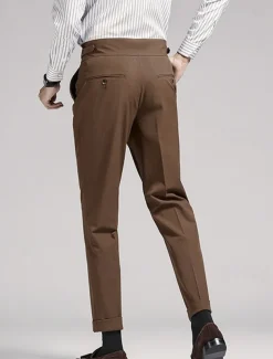 Men's Graduation Dress Pants Trousers Chinos Buttons Pocket Solid Color Comfort Formal Party Work Fashion Classic Style Black Navy Blue Micro-elastic