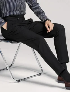Men's Graduation Dress Pants Trousers Chinos Buttons Pocket Solid Color Comfort Formal Party Work Fashion Classic Style Black Navy Blue Micro-elastic