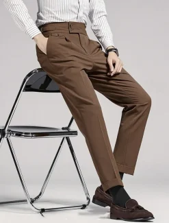 Men's Graduation Dress Pants Trousers Chinos Buttons Pocket Solid Color Comfort Formal Party Work Fashion Classic Style Black Navy Blue Micro-elastic