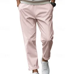 Men's Graduation Trousers Casual Pants Pocket Drawstring Elastic Waist Plain Comfort Sports Outdoor Daily Fashion Casual Black White Micro-elastic