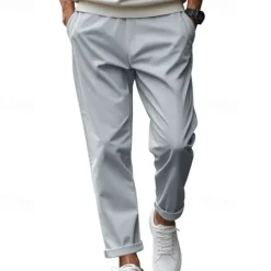 Men's Graduation Trousers Casual Pants Pocket Drawstring Elastic Waist Plain Comfort Sports Outdoor Daily Fashion Casual Black White Micro-elastic