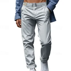 Men's Graduation Trousers Casual Pants Pocket Drawstring Elastic Waist Plain Comfort Sports Outdoor Daily Fashion Casual Black White Micro-elastic