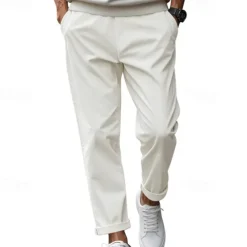 Men's Graduation Trousers Casual Pants Pocket Drawstring Elastic Waist Plain Comfort Sports Outdoor Daily Fashion Casual Black White Micro-elastic