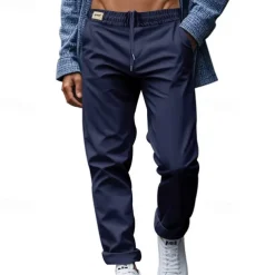 Men's Graduation Trousers Casual Pants Pocket Drawstring Elastic Waist Plain Comfort Sports Outdoor Daily Fashion Casual Black White Micro-elastic